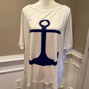 White T-Shirt with Navy Anchor Design